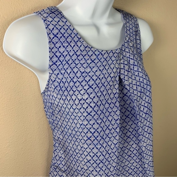 Small NEW Silk Cynthia Rowley Blue White Sleeveless Blouse Lightweight Boho - Picture 4 of 11
